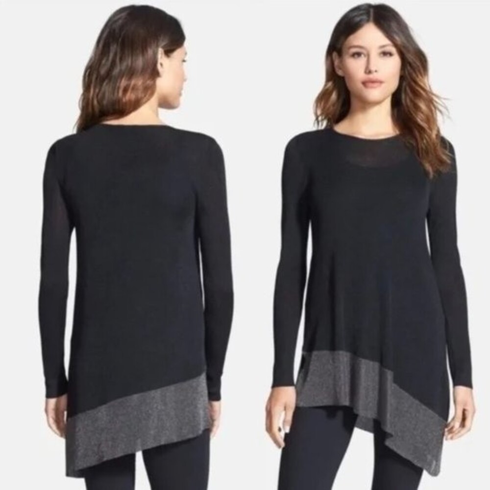 EILEEN FISHER Asymmetrical Black Tunic With Metallic Silver Bottom